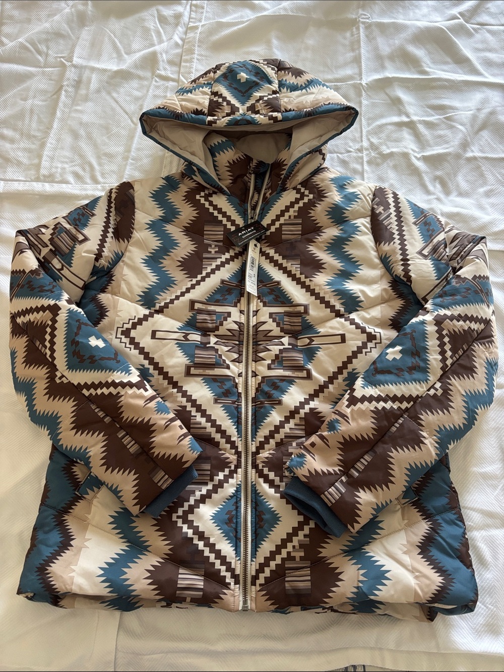 NEW Ariat Chimayo Puffer Hooded Jacket Aztec Southwestern Print Sz M